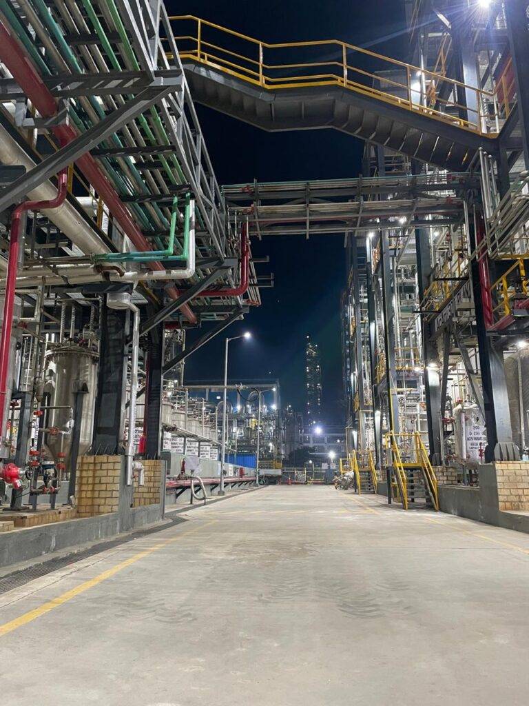 Tank farm, pipe racks and adjacent process structures