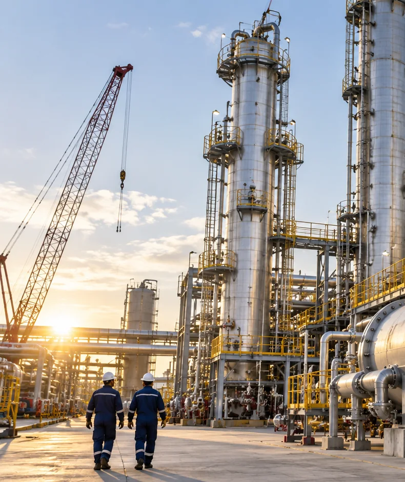 Process columns, access platforms and lifting equipment